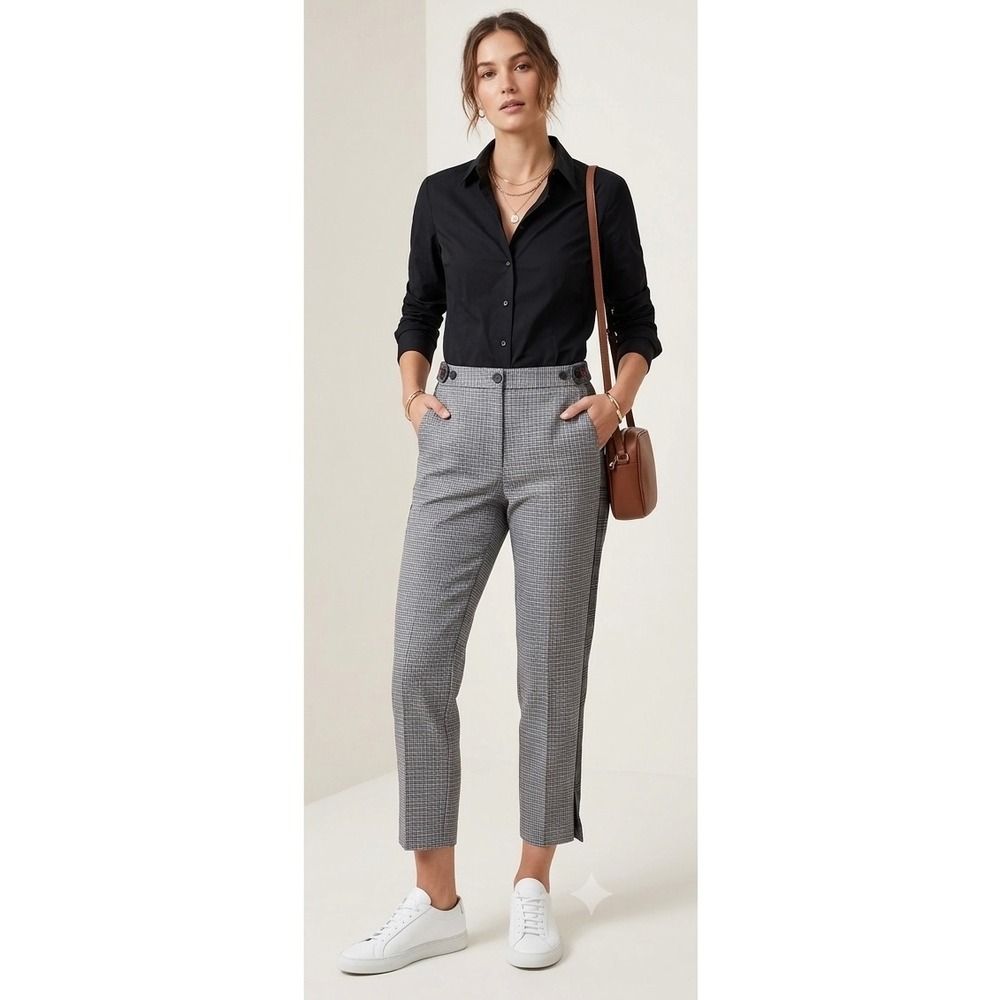 Rag & Bone Meki‎ wool houndstooth plaid ankle pants Size 8 gray